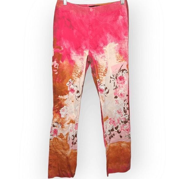 Anne Klein Vintage 90s Rose Paint Flare Pants size 6 - Picture 1 of 7